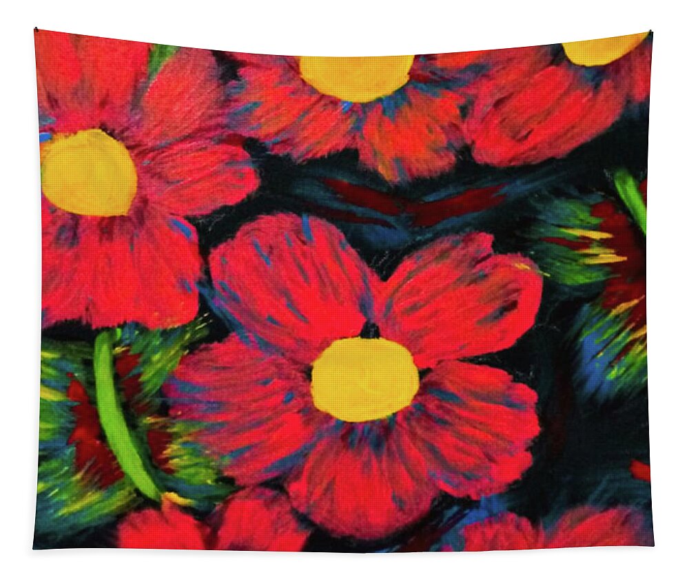 Red Tapestry featuring the painting Red Bloom by Anna Adams