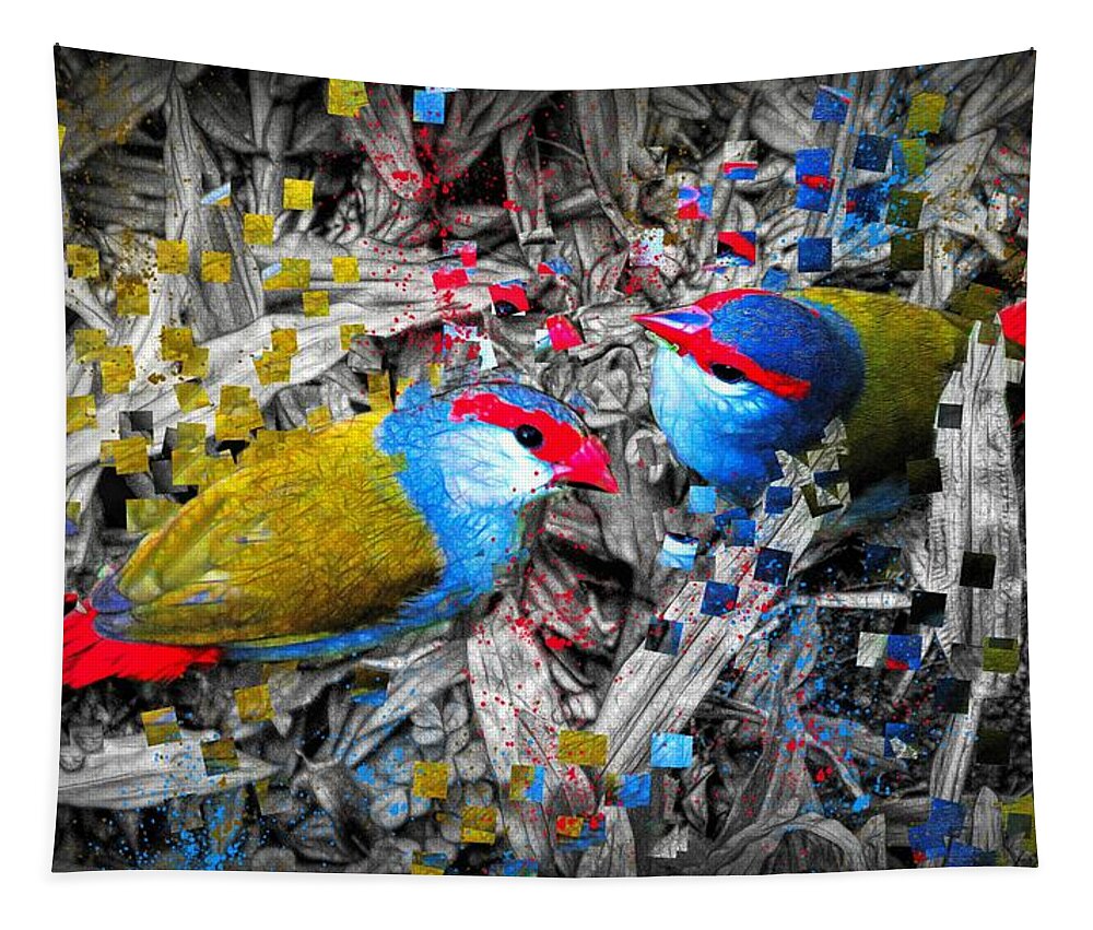 Portrait Tapestry featuring the photograph Red-browed Finch Pair by Joan Stratton