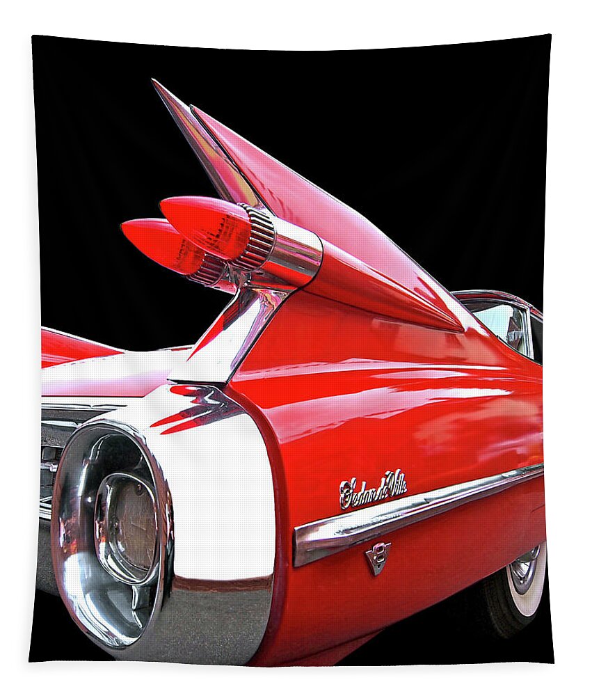 Cadillac Tapestry featuring the photograph Red Cadillac Sedan de Ville 1959 Tail Fins by Gill Billington
