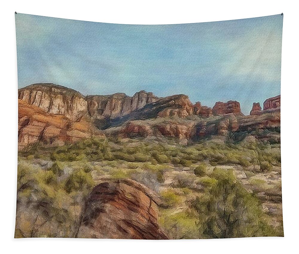 Usa Tapestry featuring the painting Red Canyon, Sedona AZ by Jeffrey Kolker