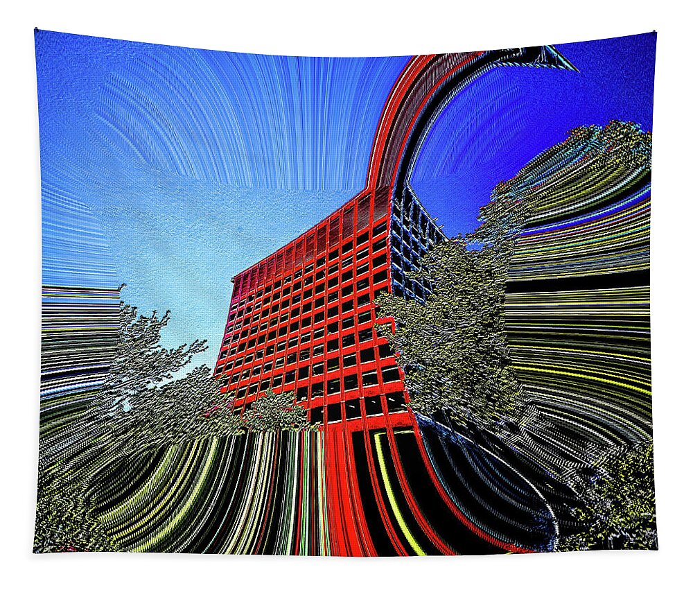 Office Building Tapestry featuring the digital art Red Citadel by Addison Likins