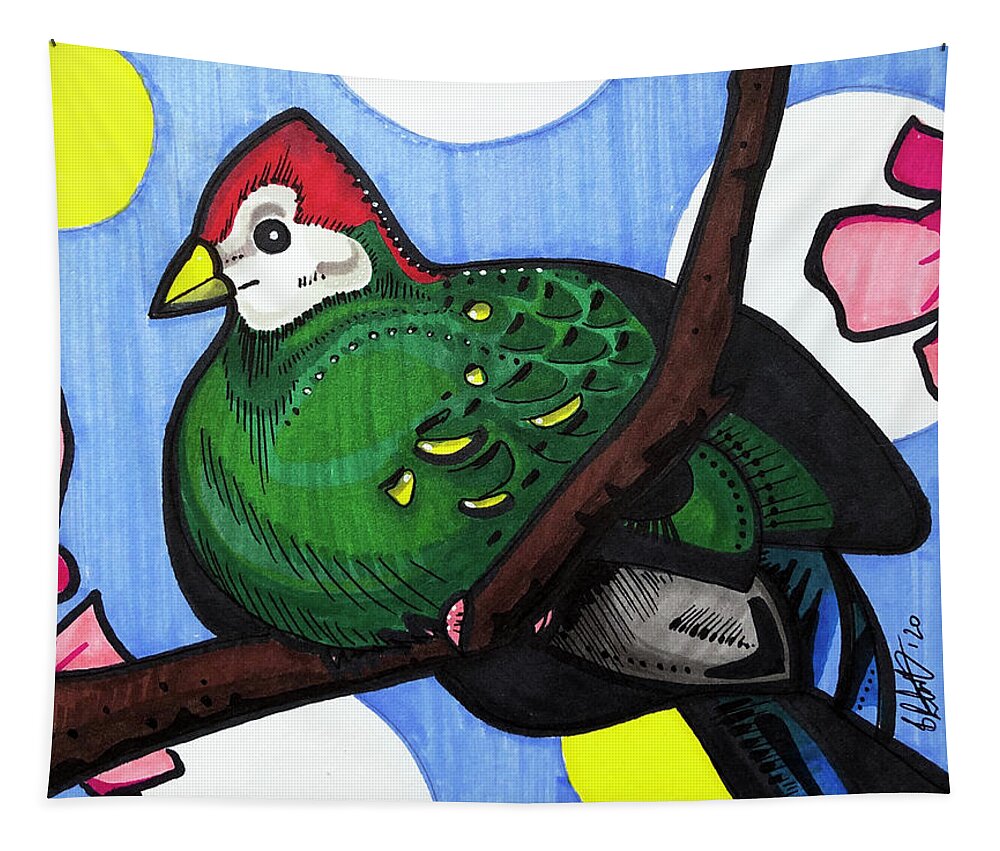 Red Crested Turaco Tapestry featuring the drawing Red Crested Turaco by Creative Spirit