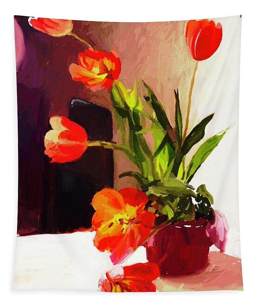Flowers Tapestry featuring the digital art Red Flowers by Joe Roache