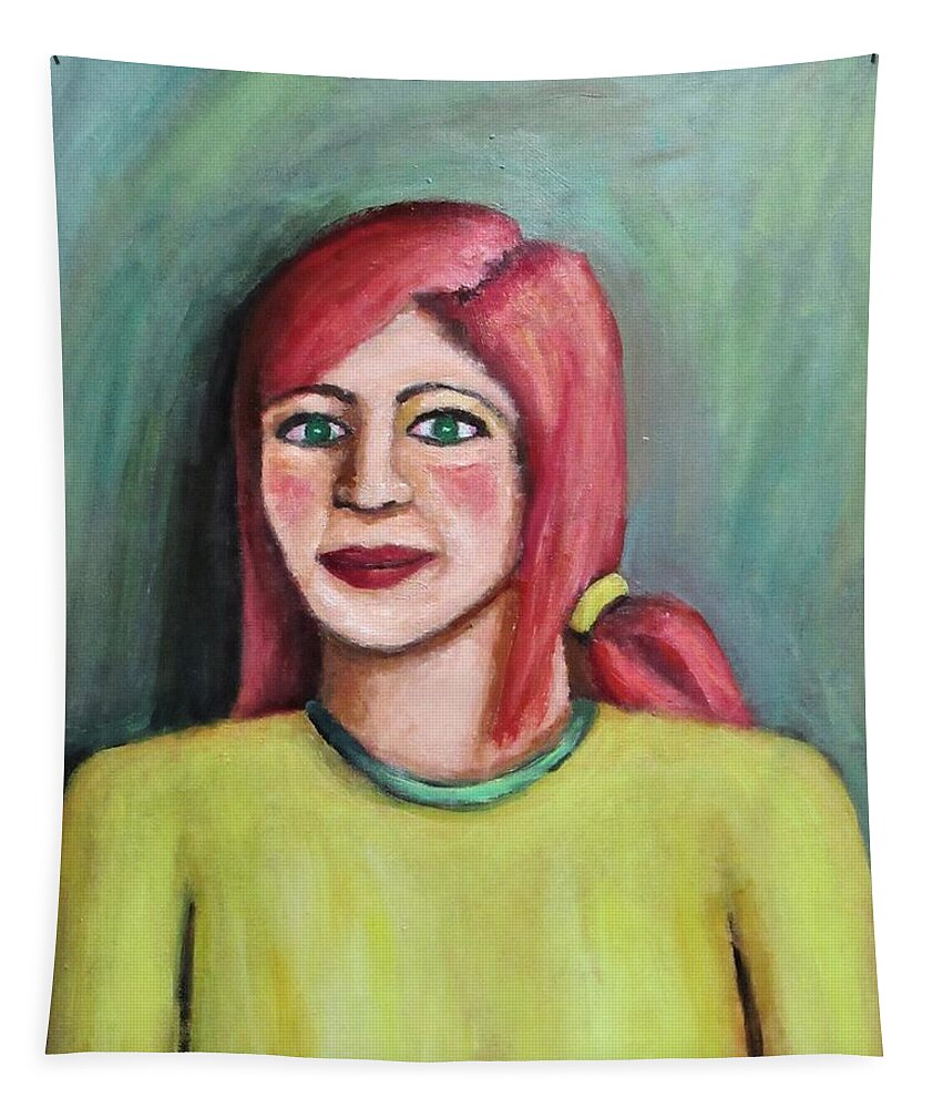 Figure Tapestry featuring the painting Red Hair Woman by Gregory Dorosh