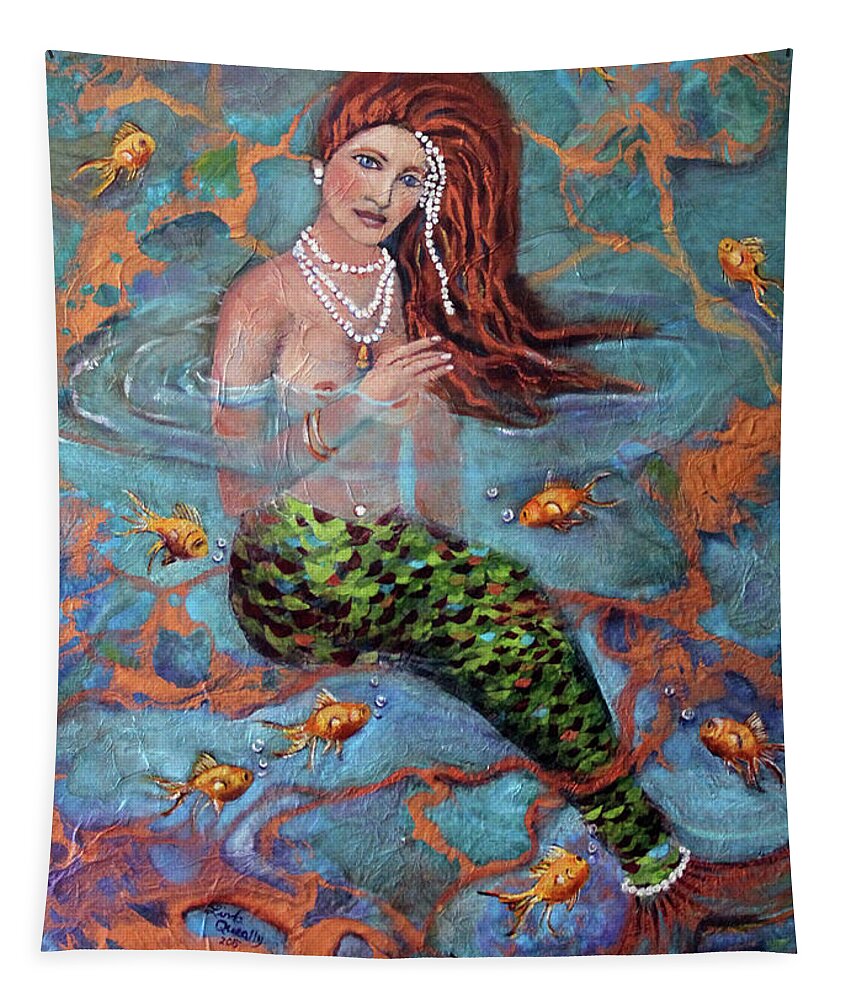 Blue Tapestry featuring the painting Ophelia by Linda Queally by Linda Queally