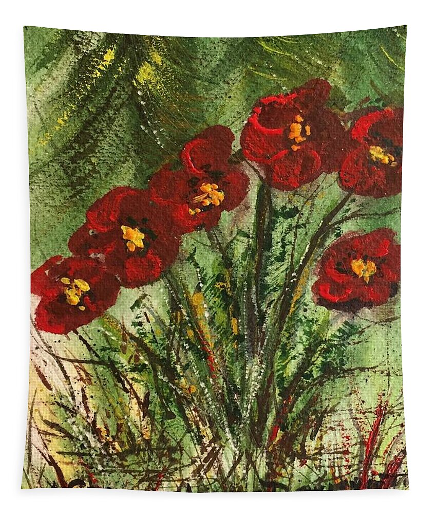 Plant Tapestry featuring the painting Red Hibiscus in Mixed Media by Catherine Ludwig Donleycott