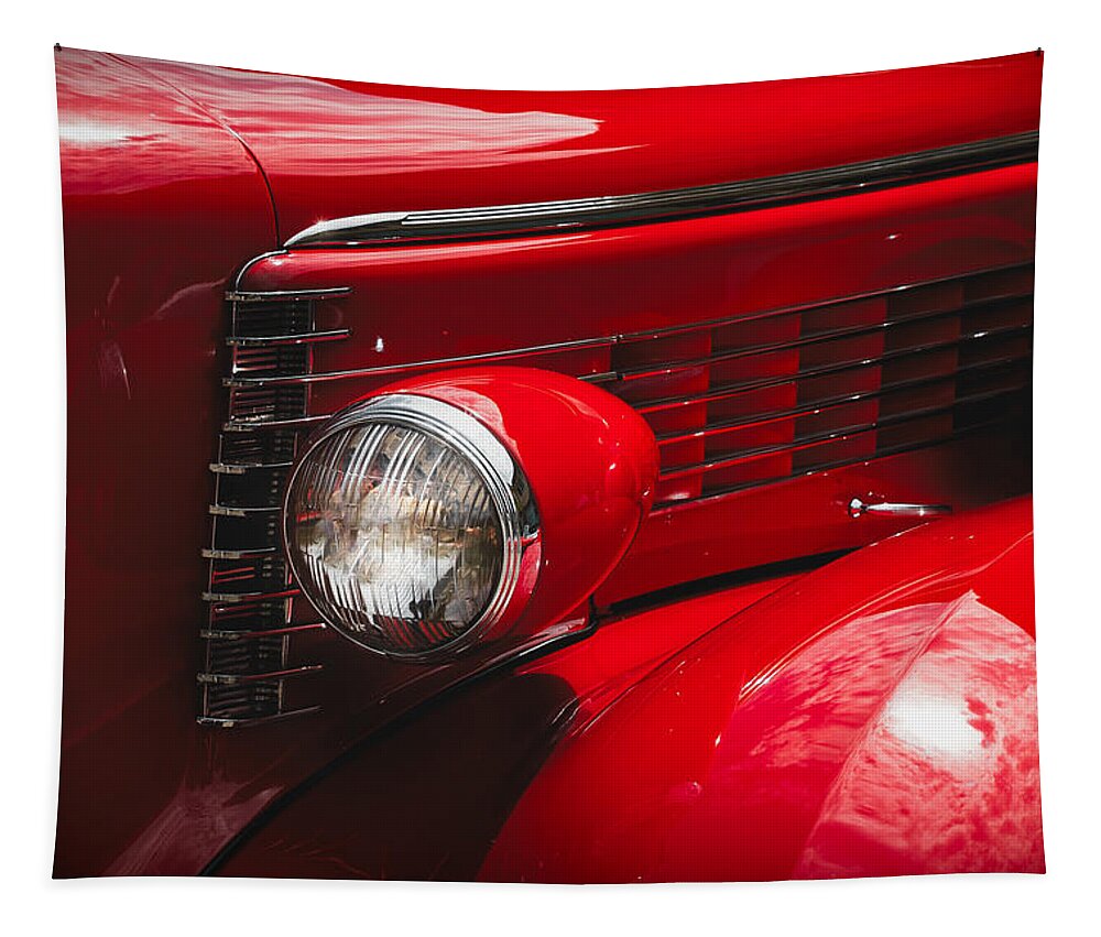 Classic Car Tapestry featuring the photograph Red Lasalle by Carrie Hannigan