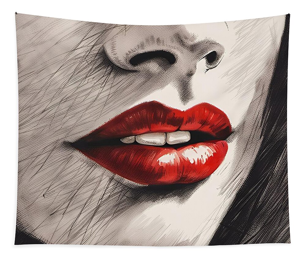 Newby Tapestry featuring the digital art Red Lips by Cindy's Creative Corner