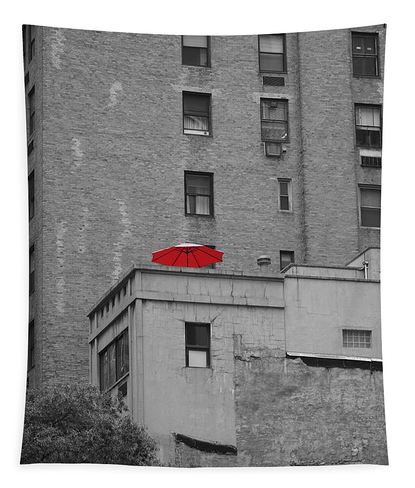 Richard Reeve Tapestry featuring the photograph Red Parasol NYC by Richard Reeve
