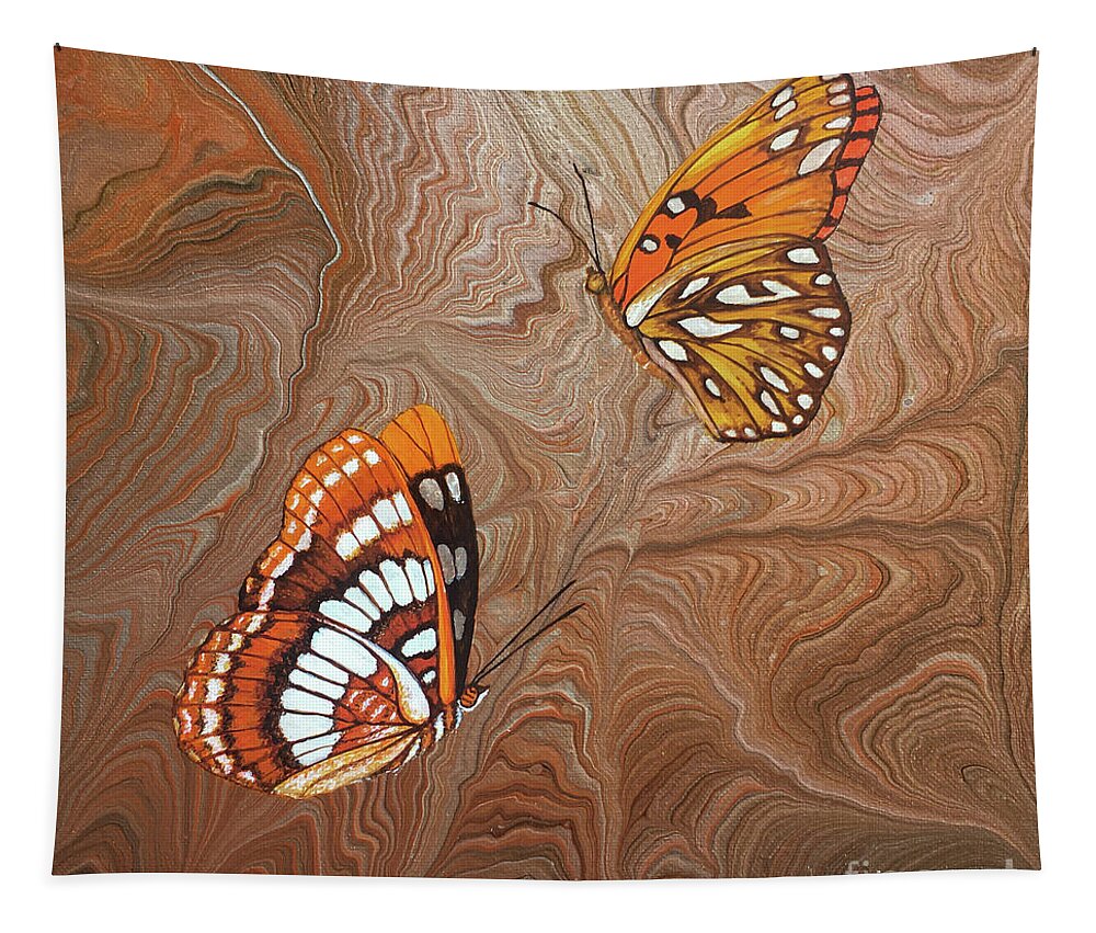 California Butterflies Tapestry featuring the painting Red Sandstone and CA Butterflies by Lucy Arnold