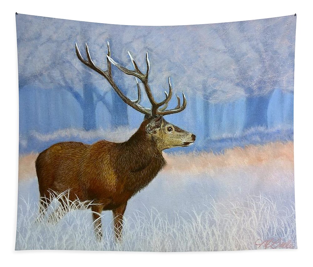 Animal Tapestry featuring the pastel Red Stag 2 by Marlene Little