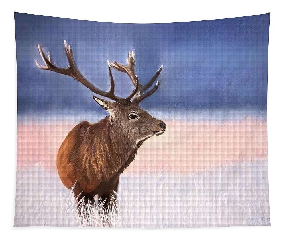 Bull Tapestry featuring the pastel Red Stag by Marlene Little