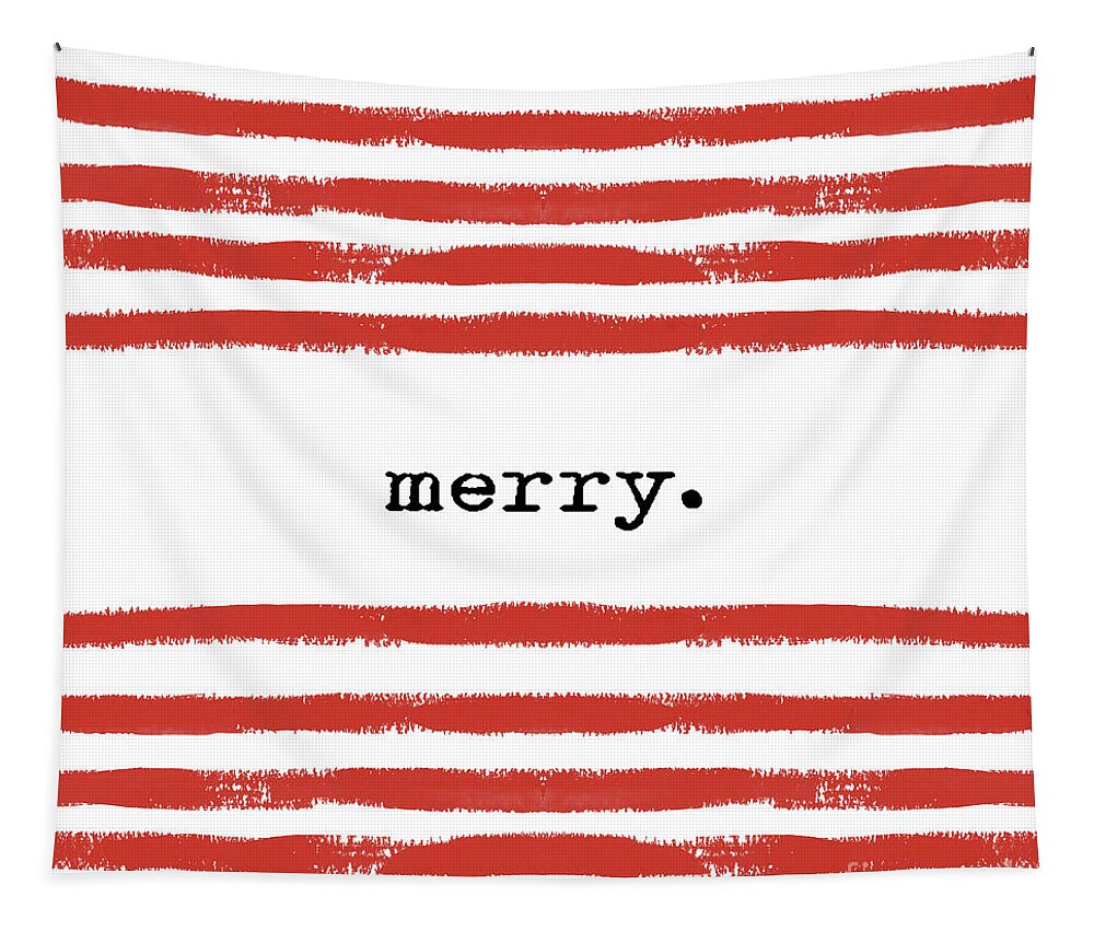 Christmas Tapestry featuring the digital art red stripes Merry by Sylvia Cook