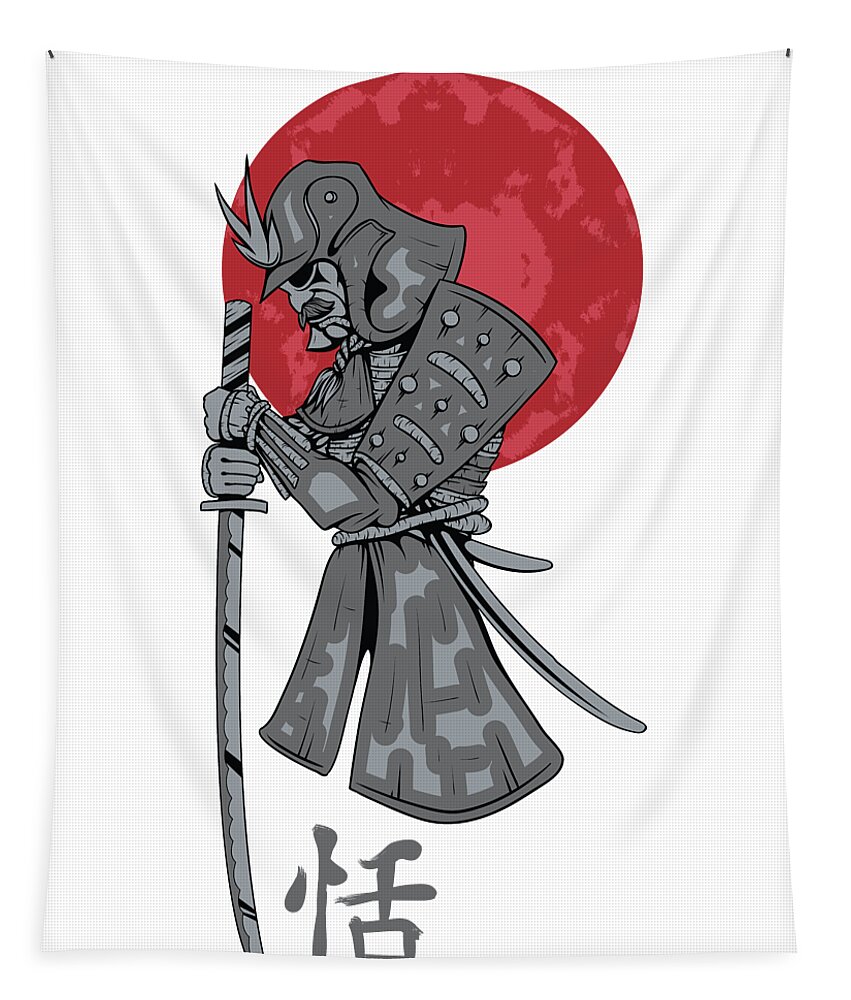 Japanese Tapestry featuring the digital art Red Sun Samurai by Jacob Zelazny