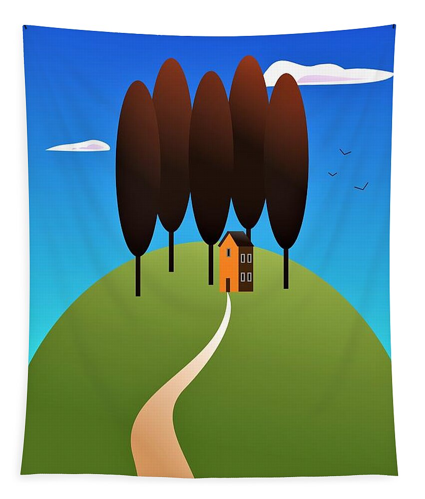 Landscape Tapestry featuring the digital art Red Tree Hill by Fatline Graphic Art