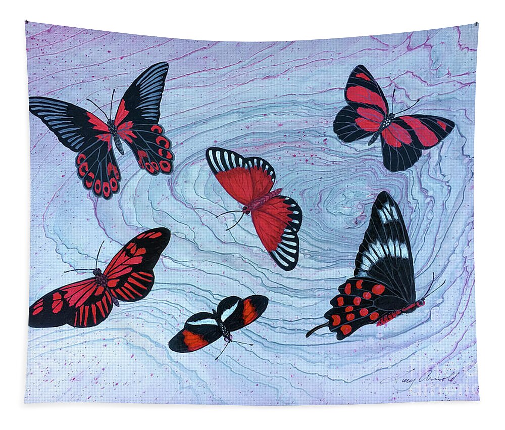Butterflies Tapestry featuring the painting Red Wings by Lucy Arnold