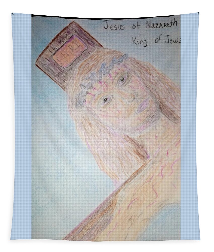 Jesus The Christ Tapestry featuring the drawing Redeemer by Suzanne Berthier