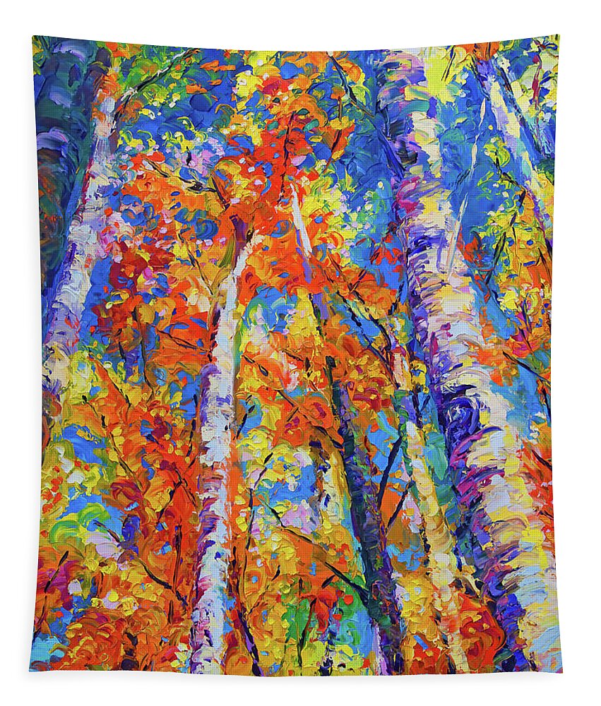Trees Tapestry featuring the painting Redemption - fall birch and aspen by Talya Johnson