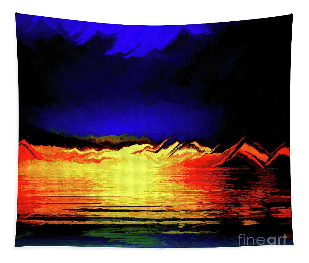 Geometric Tapestry featuring the digital art Reflection of a Blue Sunset Abstract by Diana Mary Sharpton