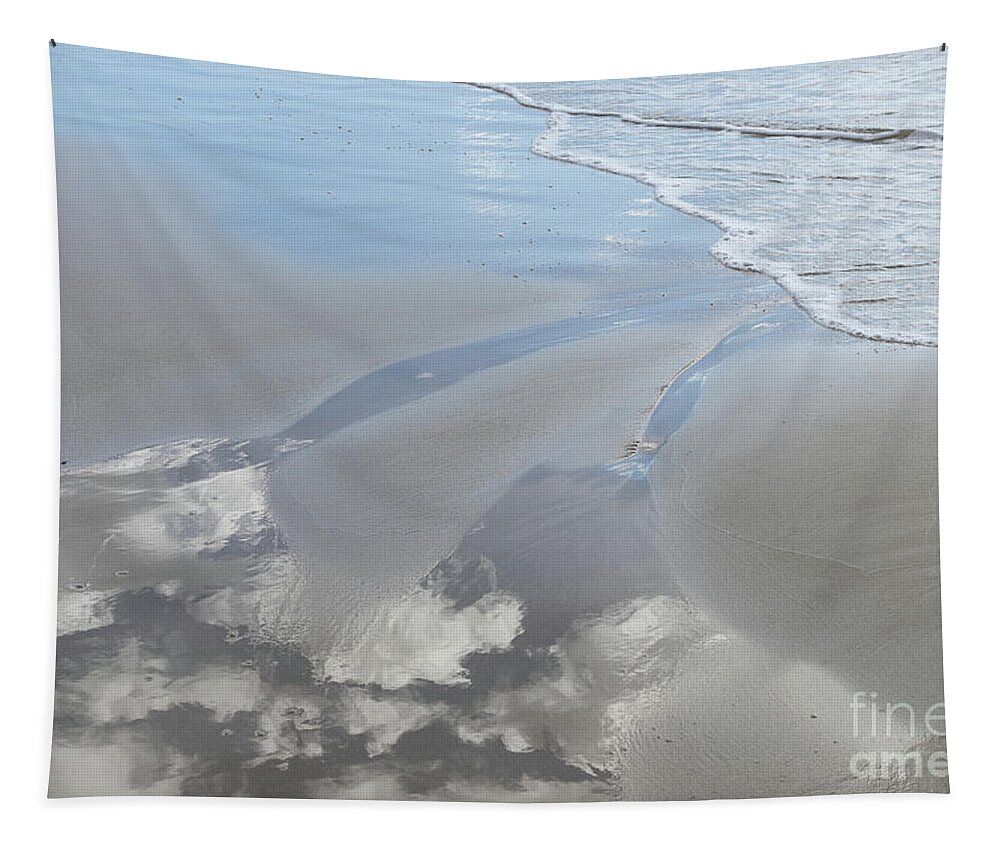 Sandy Beach Tapestry featuring the photograph Reflection of the clouds in the wet sand by Adriana Mueller