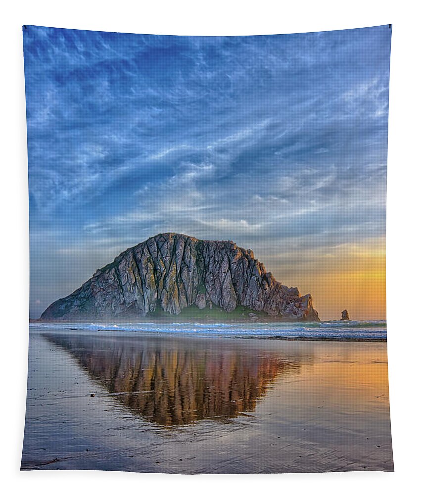 Morro Bay Tapestry featuring the photograph Reflection of The Rock by Beth Sargent