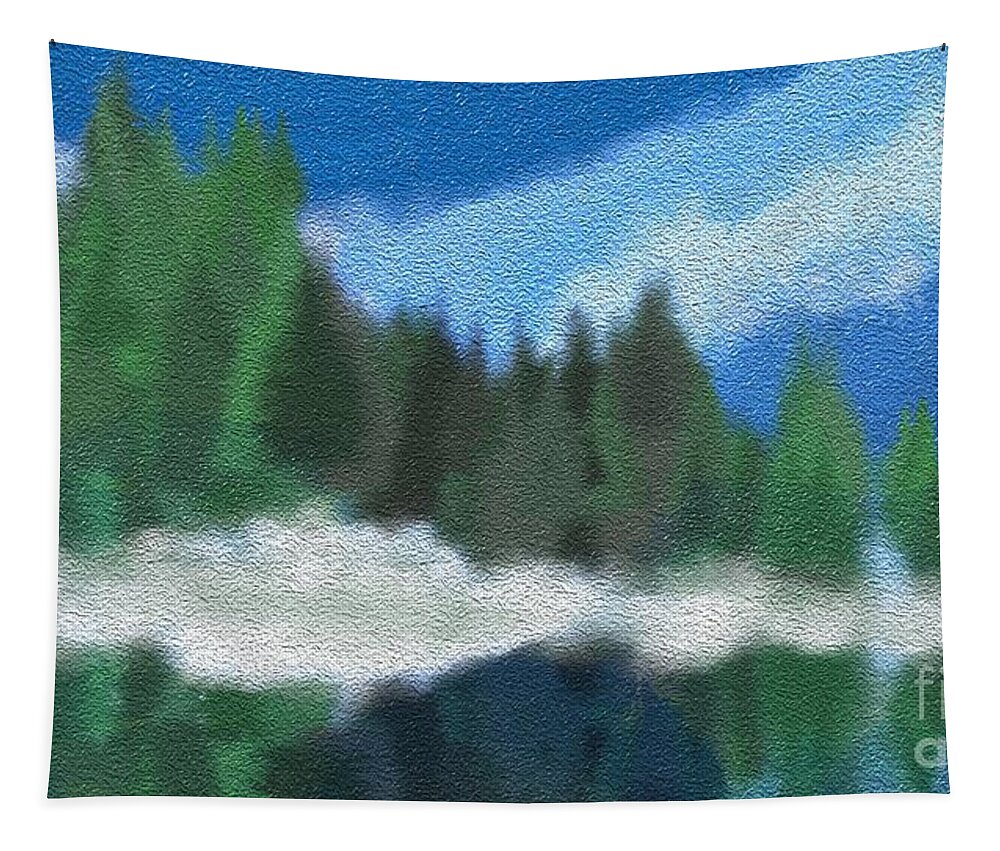 Landscape Tapestry featuring the digital art #Reflections #Among the #Trees by Arlene Babad
