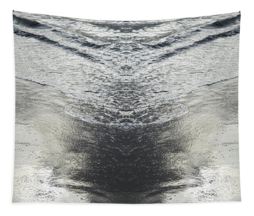 Sea Water Tapestry featuring the digital art Reflections on the beach, sea water meets symmetry by Adriana Mueller