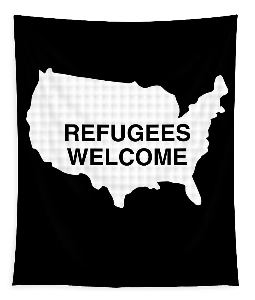 Funny Tapestry featuring the digital art Refugees Welcome USA by Flippin Sweet Gear