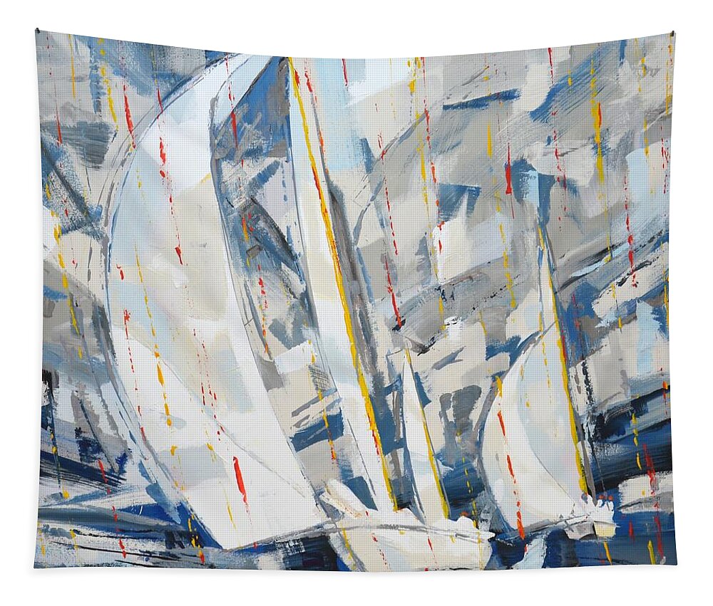 Sailboats Tapestry featuring the painting Regatta 37 by Iryna Kastsova