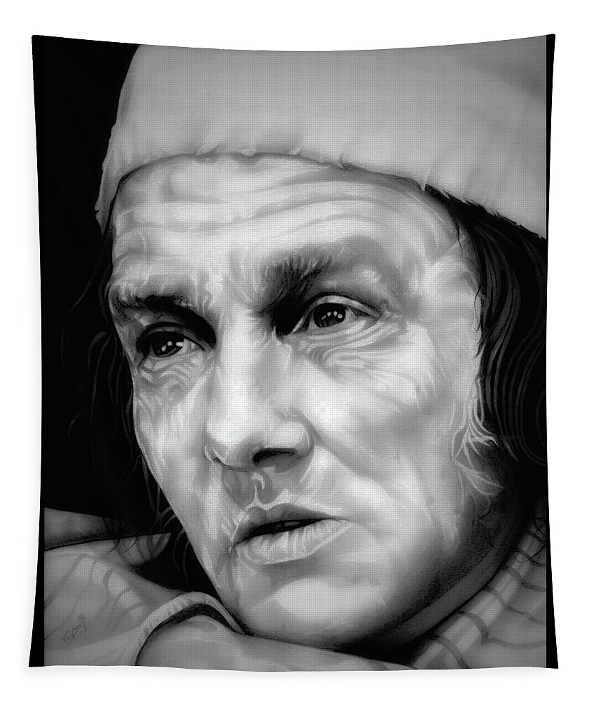 Albert Finney Tapestry featuring the drawing Regret - Scrooge - Albert Finney - BW Edition by Fred Larucci
