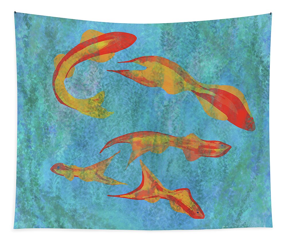 Koi Fish Tapestry featuring the painting Relax At The Pond by Annette M Stevenson