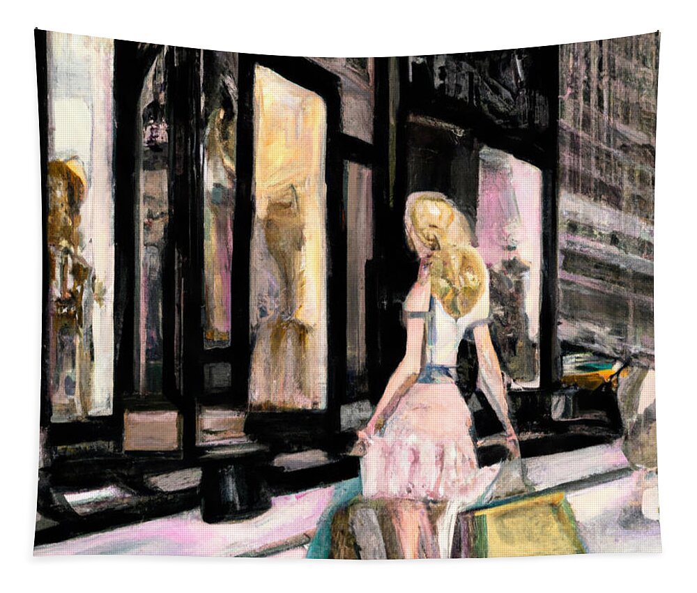 Shopping Tapestry featuring the digital art Relaxing Shopping Day by Alison Frank
