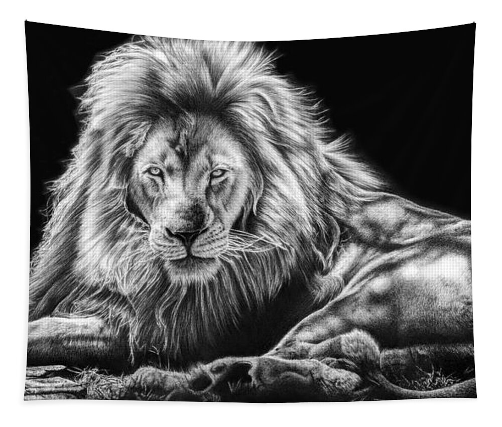 Lion Tapestry featuring the drawing Reliance by Casey 'Remrov' Vormer