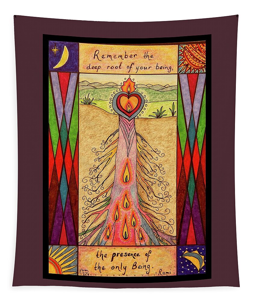 Rumi Tapestry featuring the drawing Remember the Deep Root by Karen Nice-Webb