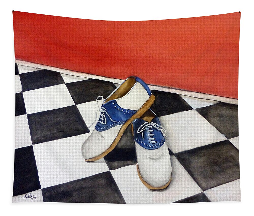 Shoes Tapestry featuring the painting Remembering the Saddle Shoes by Kelly Mills