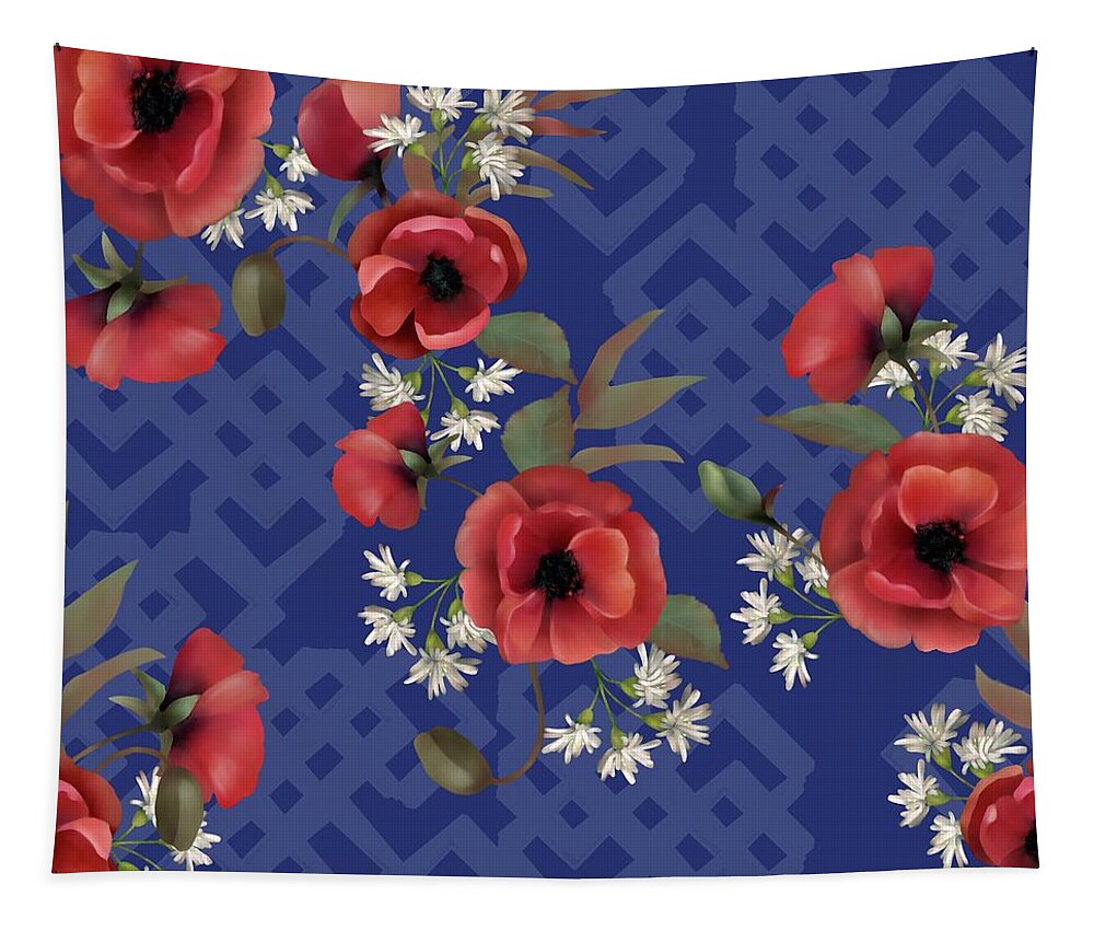 Poppies Tapestry featuring the digital art Remembrance Blue Floral by Sand And Chi