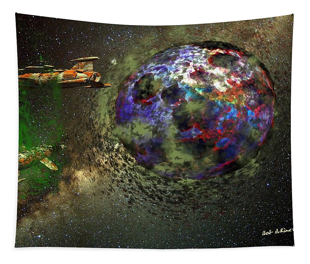 Digital Scifi Ecology War End-times Armageddon Anti-war Tapestry featuring the digital art Requiem for a Planet at War by Bob Shimer