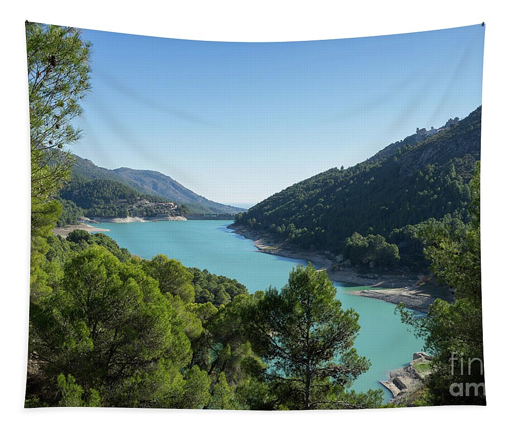 Lake Tapestry featuring the photograph Reservoir and castle of Guadalest by Adriana Mueller