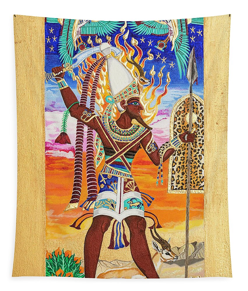 Reshpu Tapestry featuring the mixed media Reshpu Lord of Might by Ptahmassu Nofra-Uaa