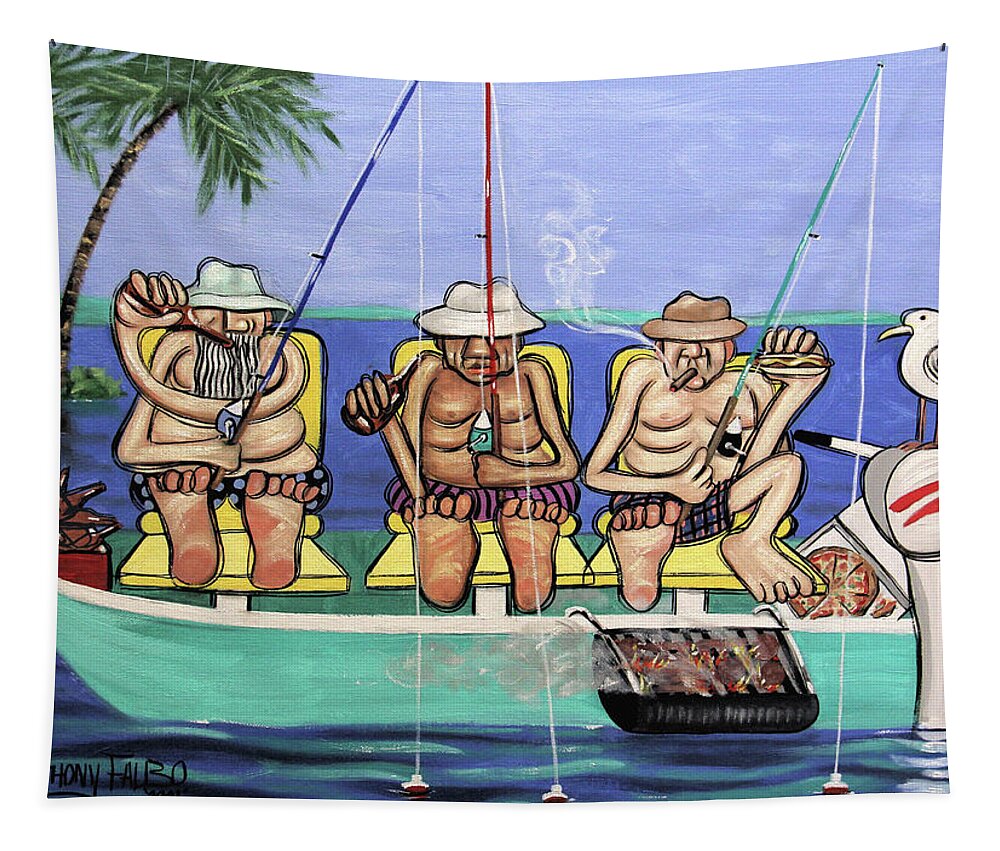 Fishing Tapestry featuring the painting Retired Fisherman by Anthony Falbo