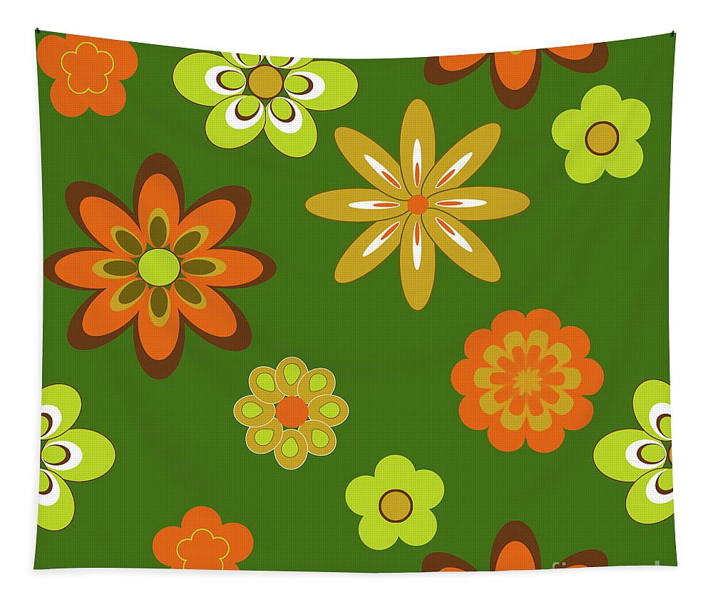 Floral Tapestry featuring the digital art Retro Floral by Linda Lees