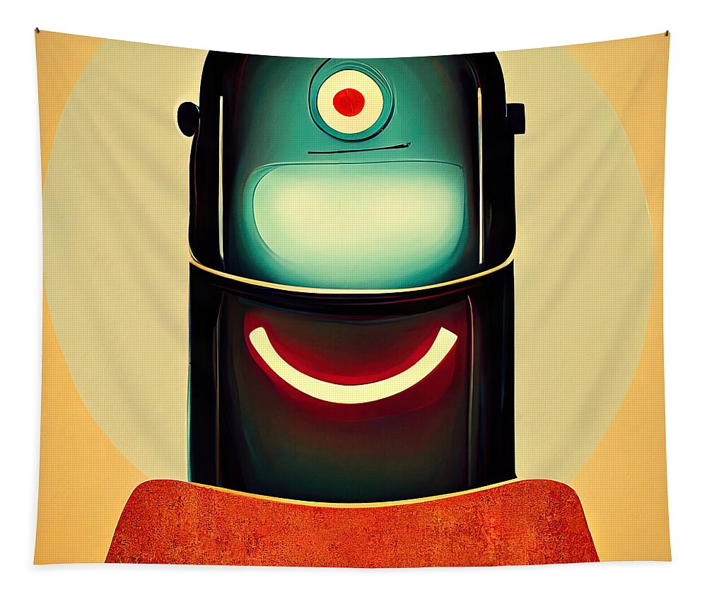 Scifi Tapestry featuring the painting Retro-Futurist Robot, 13 by AM FineArtPrints