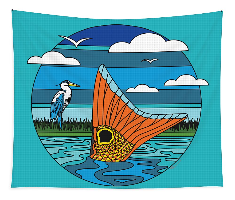 Redfish Tapestry featuring the digital art Retro Tailer by Kevin Putman