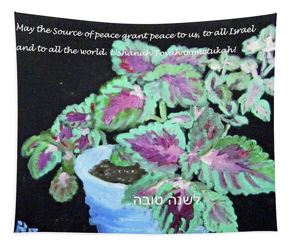 Rosh Hashanah Tapestry featuring the painting RH card with coleus 5782 by Linda Feinberg