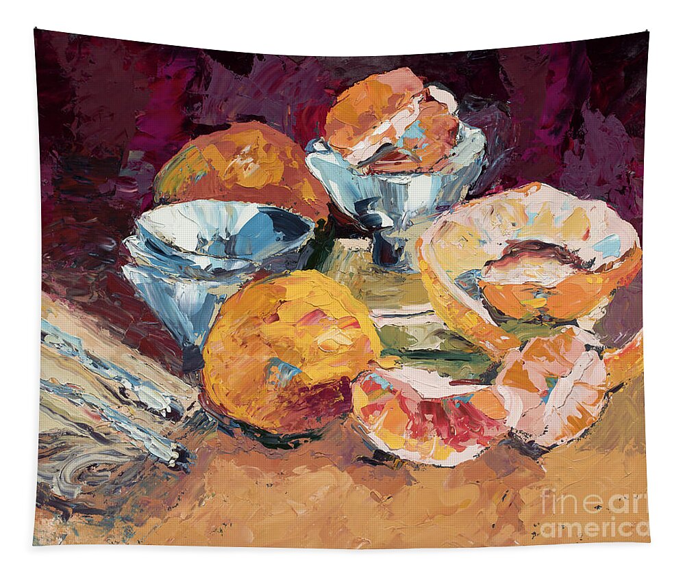 Oil Painting Tapestry featuring the painting Grapefruit Rice Bowls, 2012 by PJ Kirk