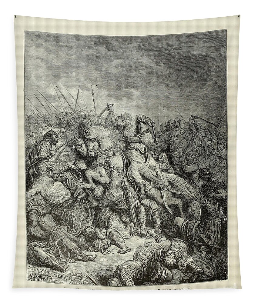 Battle Tapestry featuring the drawing Richard and Saladin at the battle of Arsur v1 by Historic illustrations