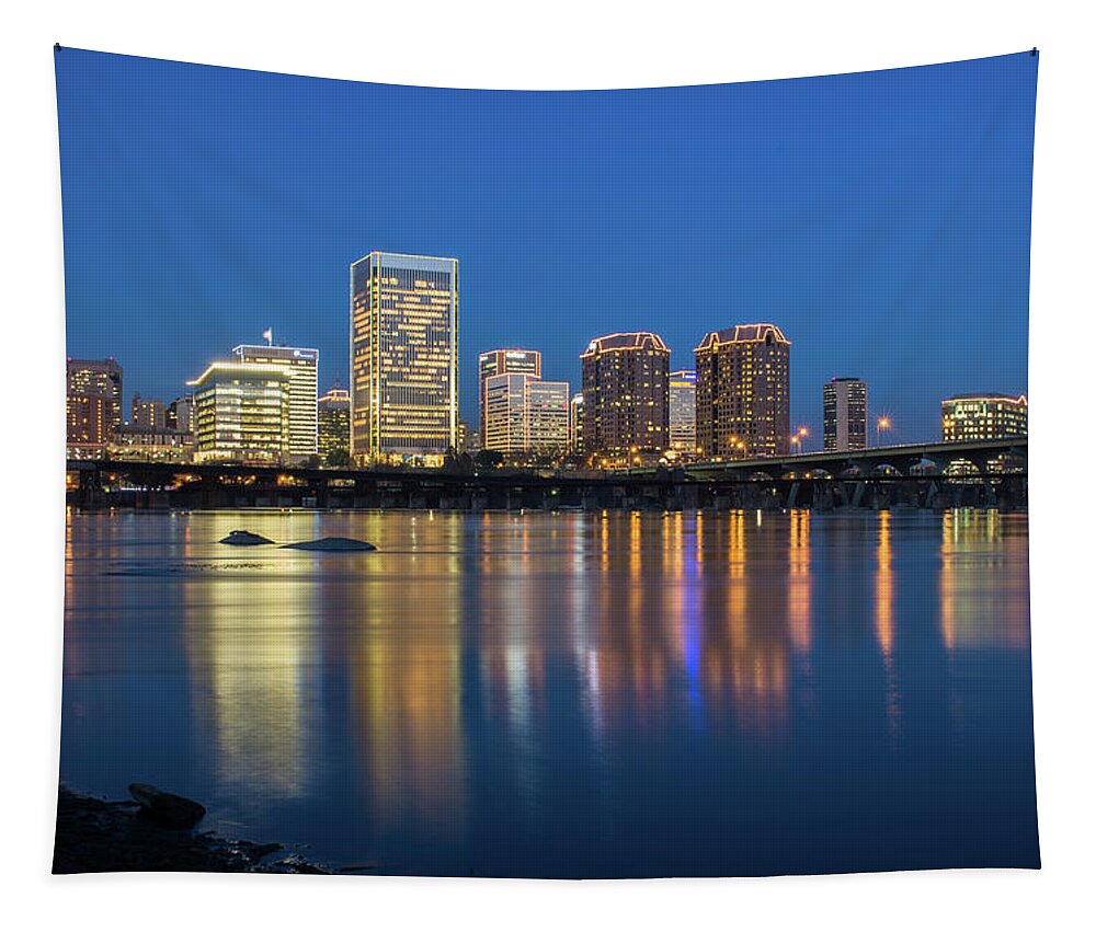 Richmond Tapestry featuring the photograph Richmond Skyline Belle Island Blue by Stacy Abbott