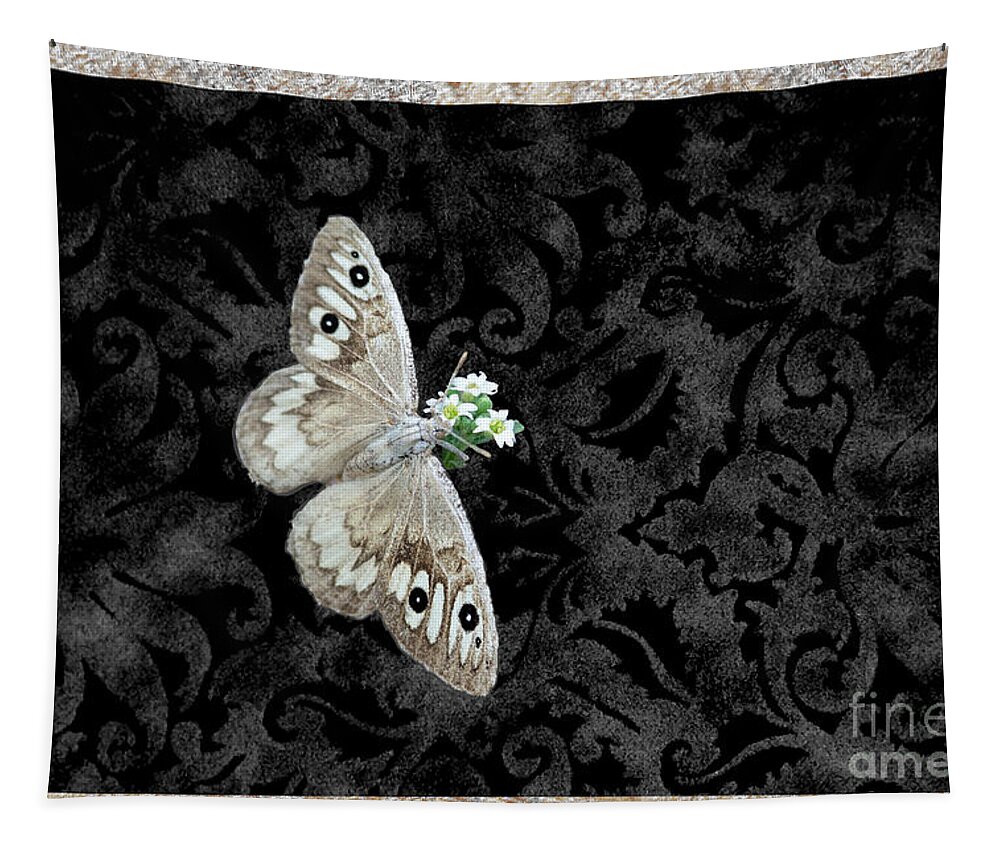 Butterfly Tapestry featuring the mixed media Riding's Satyr Butterfly by Kae Cheatham