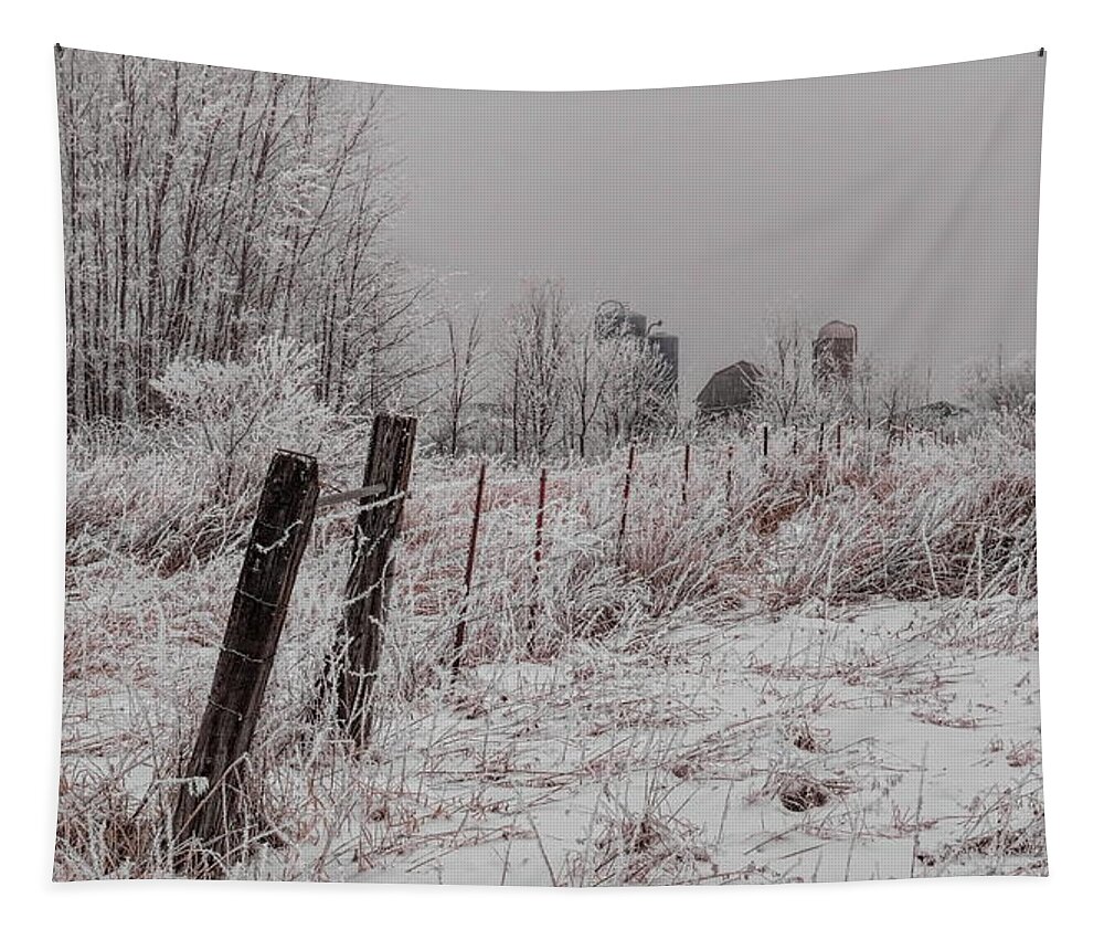 Winter Tapestry featuring the photograph Rime Ice Farm Fence Line by Dale Kauzlaric