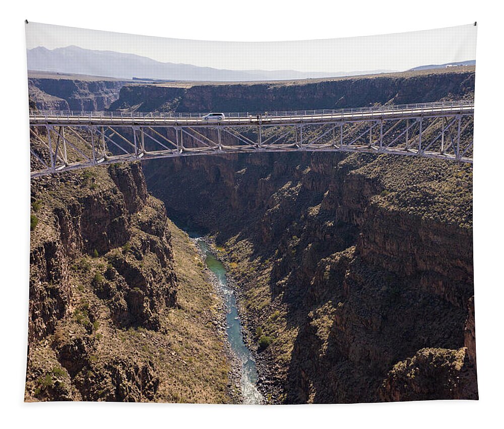 Aerial Photo Tapestry featuring the photograph Rio Grande Gorge Bridge from side by John McGraw